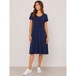 Womens Navy Blue Maxi Dress Short Sleeve A Line Stretch RN 87935 Size L Casual